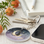 Porte-clés Chat caricature mignon sur la lune (Devant droit)