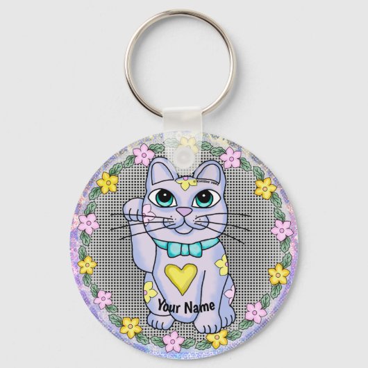 Porte-clés chat chanceux Violet (Recto)
