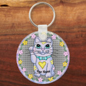 Porte-clés chat chanceux Violet (Recto)