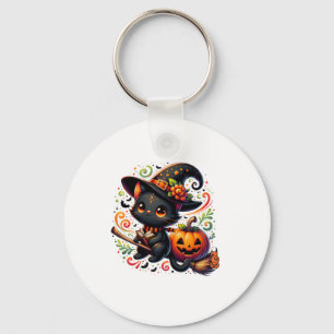 Porte-clés Chat chauve Chat Noir Sorcière Casquette Citrouill