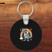 Porte-clés Chat chevauchant le dinosaure T-Rex Kitten Rainbow (Recto)