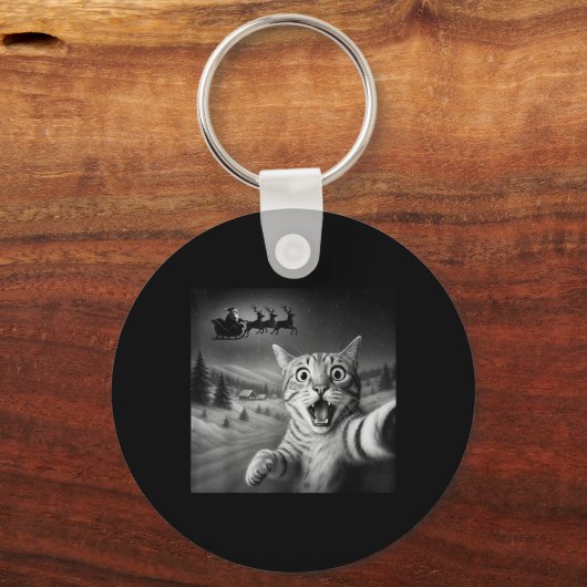 Porte-clés Chat Chocs Drôle Selfie Père Noël Sleigh Noël Ni (Recto)