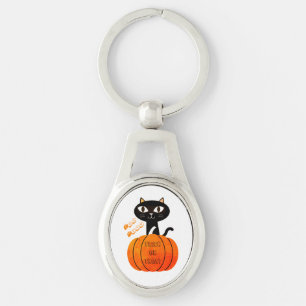 Porte-clés Chat Citrouille noir blanc orange mou Halloween