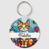 Porte-clés Chat coloré et papillon personnalisé (Recto)