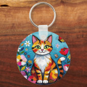 Porte-clés Chat coloré et papillon personnalisé (Verso)