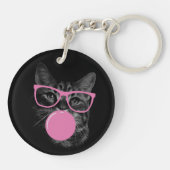 Porte-clés Chat cool avec lunettes roses et gomme à bulles (Dos)