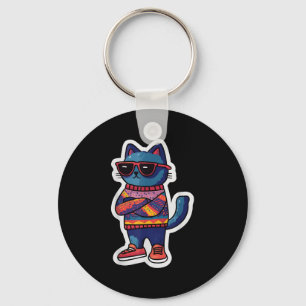 Porte-clés Chat cool Avec Sungles Retro Style Amusant Animal