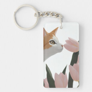 Porte-clés Chat curieux Floral de printemps
