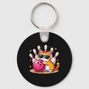Porte-clés Chat Cute Avec Chat Sungles Jouant Au Bowling Pour