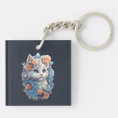 Porte-clés Chat Cute Blanc Floral Kitty (Dos)