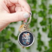 Porte-clés Chat Cute Blanc Floral Kitty (main)