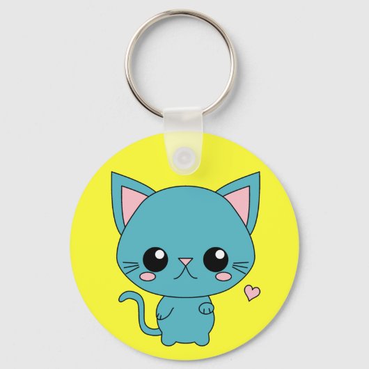 Porte-clés Chat Cute Blue Kawaii (Recto)