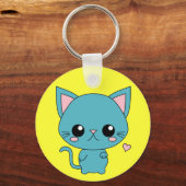 Porte-clés Chat Cute Blue Kawaii (Recto)