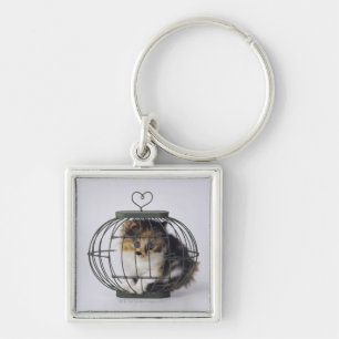 Porte-clés Chat dans la cage