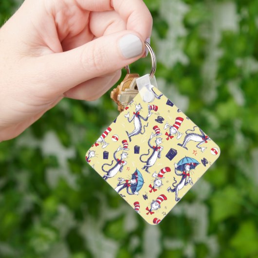 Porte-clés Chat dans le Chapeau | Motif Jaune (main)