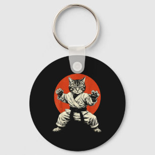 Porte-clés Chat d'arts martiaux Karaté Judo Drapeau japonais