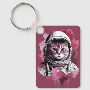 Porte-clés Chat d'astronaute de couleur rouge