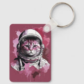 Porte-clés Chat d'astronaute de couleur rouge (Verso)