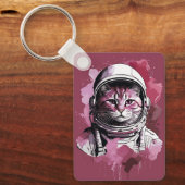 Porte-clés Chat d'astronaute de couleur rouge (Recto)