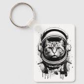 Porte-clés Chat d'astronaute noir et blanc (Recto)