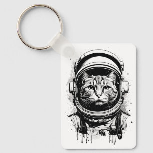 Porte-clés Chat d'astronaute noir et blanc
