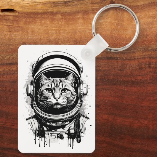 Porte-clés Chat d'astronaute noir et blanc (Verso)