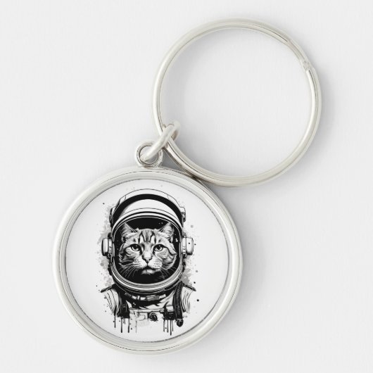 Porte-clés Chat d'astronaute noir et blanc (Devant)