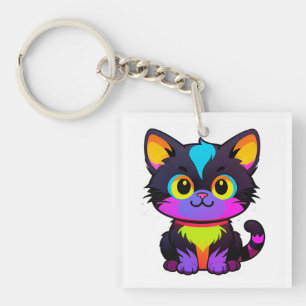 Porte-clés Chat de dessin animé coloré avec des couleurs néon