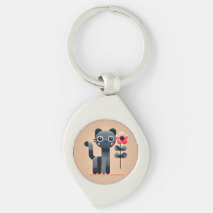 Porte-clés Chat de dessin animé mignon tenant une fleur