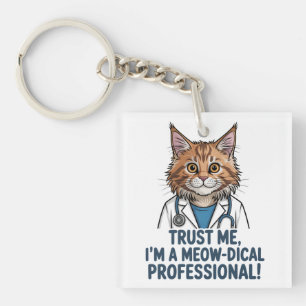 Porte-clés Chat de docteur drôle Illustration d'humour médica
