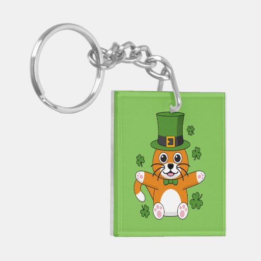 Porte-clés Chat de la Saint Patrick avec dessin Shamrock (Devant gauche)