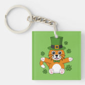 Porte-clés Chat de la Saint Patrick avec dessin Shamrock (Devant)