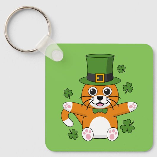 Porte-clés Chat de la Saint Patrick avec dessin Shamrock (Recto)