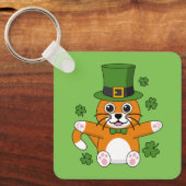 Porte-clés Chat de la Saint Patrick avec dessin Shamrock (Recto)