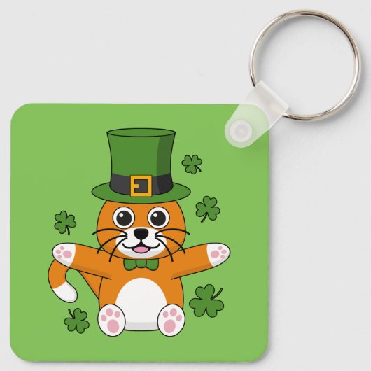 Porte-clés Chat de la Saint Patrick avec dessin Shamrock (Dos)
