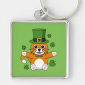 Porte-clés Chat de la Saint Patrick avec dessin Shamrock (Devant)