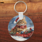 Porte-clés Chat de Maine Coon en sledge Laisser neiger Noël (Verso)