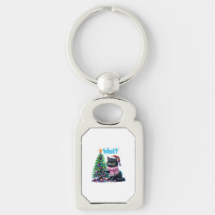 Porte-clés Chat de Noël amusant Avec Sticker Arbre