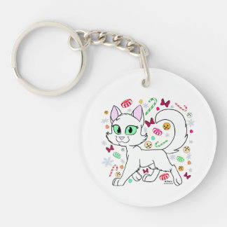 Porte-clés Chat de Noël (Blanc)