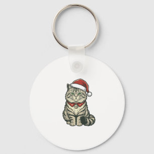 Porte-clés Chat de Noël Chapeau de Père Noël Dessin de Gravur