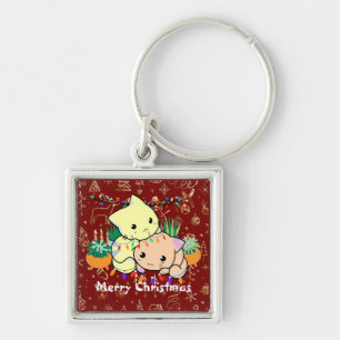 Porte-clés chat de noël mignon, personnaliser texte personnal