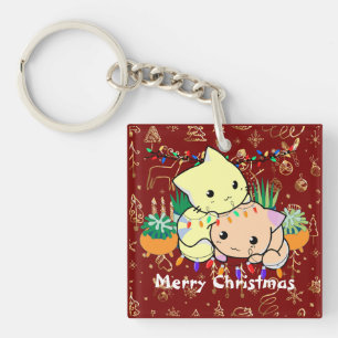 Porte-clés chat de noël mignon, personnaliser texte personnal