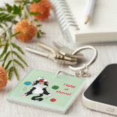 Porte-clés Chat de Noël noir blanc Tuxedo (Devant Droit)