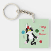Porte-clés Chat de Noël noir blanc Tuxedo (Devant)