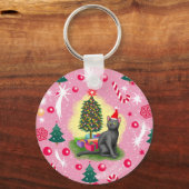 Porte-clés Chat de Noël rose (Recto)