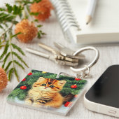 Porte-clés Chat de Noël Vintage (Devant Droit)