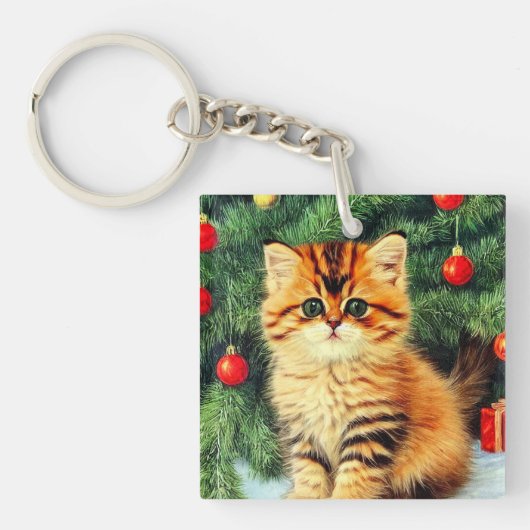 Porte-clés Chat de Noël Vintage (Devant)