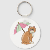 Porte-clés Chat de plage avec parapluie rose et vert (Recto)