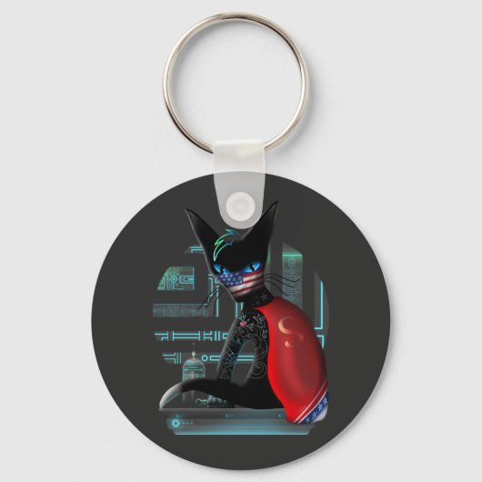 Porte-clés Chat de Siamese Cyberpunk Ninja (Recto)
