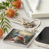 Porte-clés Chat de Sibérie en Noël de Neige (Devant Droit)